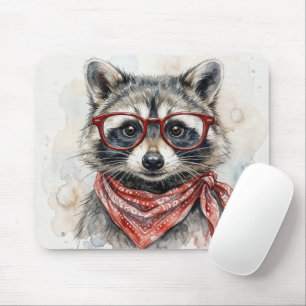 Tapis De Souris Raton laveur portant des lunettes rouges