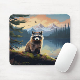 Tapis De Souris Raton laveur sur un lac boisé