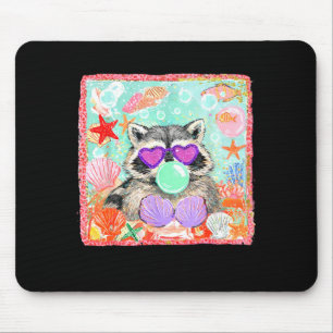 Tapis De Souris Raton laveur vintage soufflant une bulle été plage