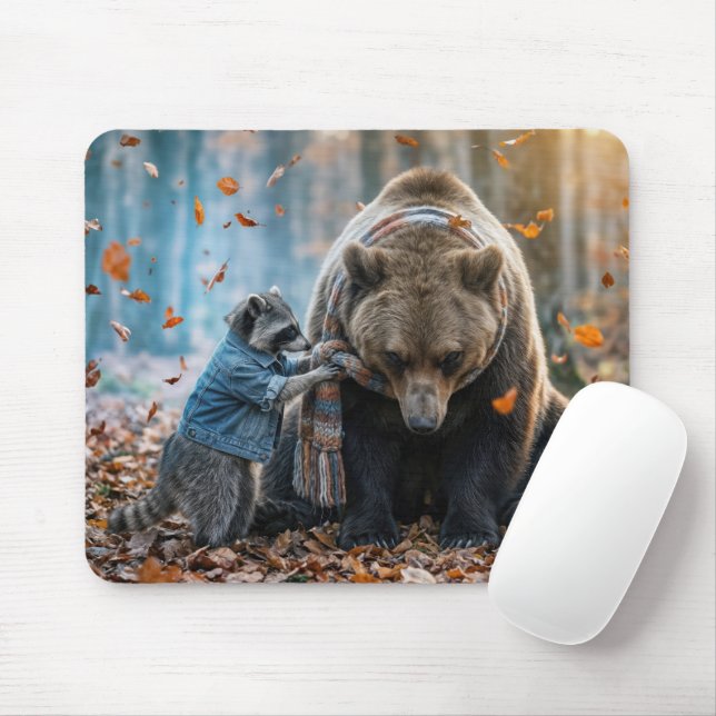 Tapis De Souris Raton lissant une écharpe sur un ours (Avec souris)