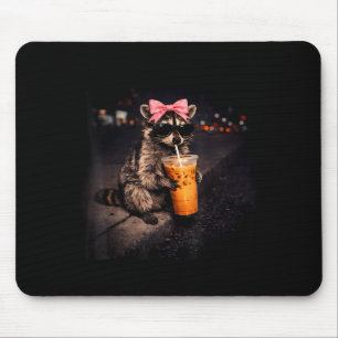 Tapis De Souris Raton mignon buvant un café glacé raton drôle