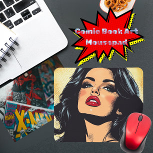 Tapis De Souris Raven-Haired Woman Retro Comic Book Art