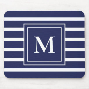 Tapis De Souris Rayure Bleue Marine Monogramme Moderne Côte de Pla