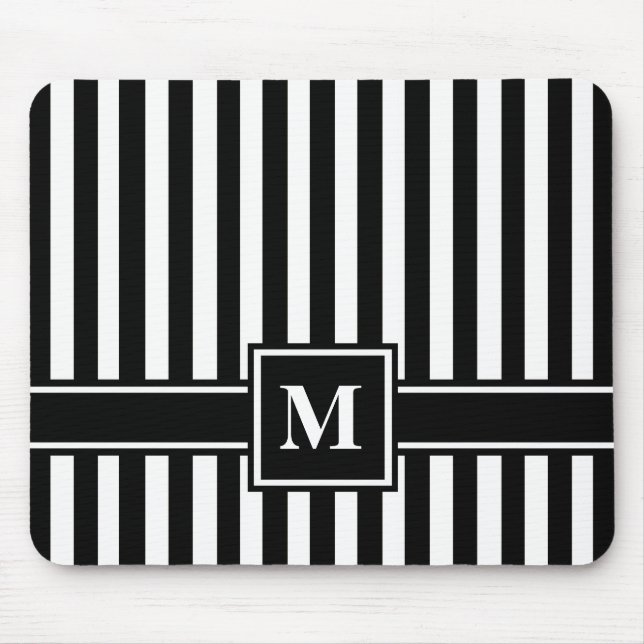 Tapis De Souris Rayure moderne noire avec monogramme (Devant)