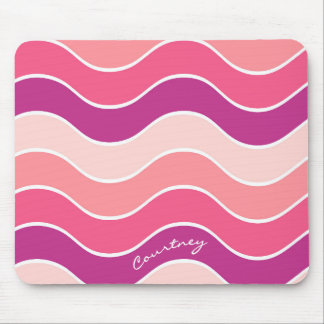 Tapis De Souris Rayure Rétro-Vague Rose Magenta Personnalisée