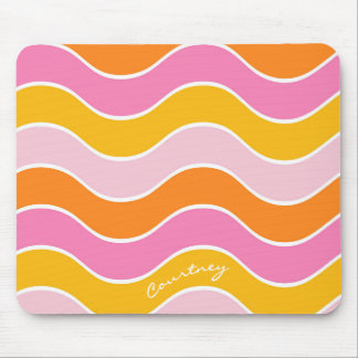 Tapis De Souris Rayure Vague Rétro Rose Orange Jaune Personnalisée