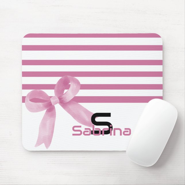 Tapis de souris rayures arc-en-ciel aquarelle rose (Avec souris)