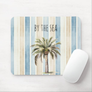 Tapis De Souris Rayures Crème Bleues Palmier Tropical