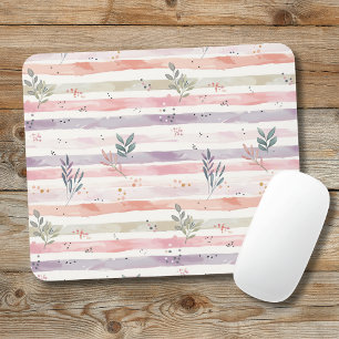 Tapis De Souris Rayures de feuilles pastel à l'aquarelle vintage