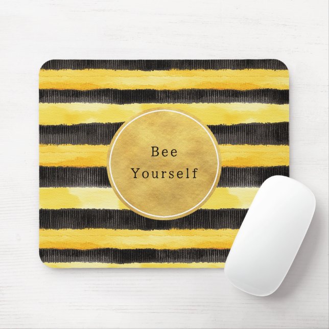 Tapis De Souris Rayures de guêpe jaune noir or (Avec souris)