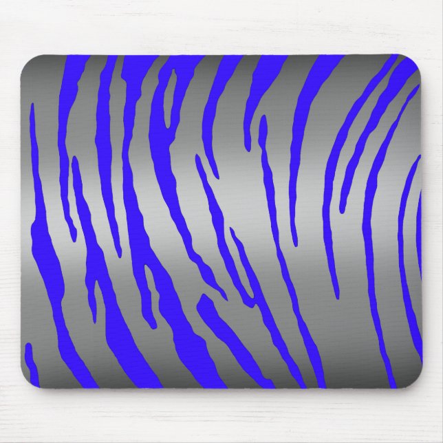 Tapis De Souris Rayures de tigre argentées bleues (Devant)