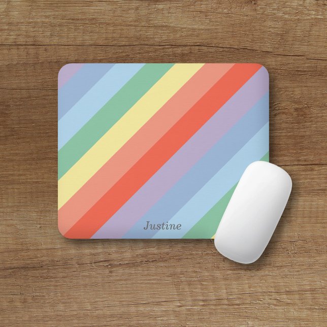 Tapis De Souris Rayures diagonales Pastel Rainbow (Pastel Rainbow Diagonal Stripes Mouse Pad)