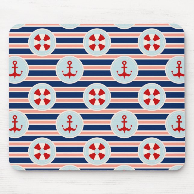 Tapis De Souris Rayures et motif de points nautiques (Devant)