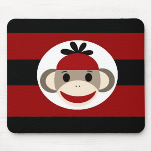 Tapis De Souris Rayures noires rouges de chaussette de singe de
