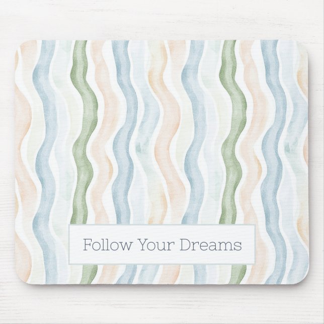 Tapis De Souris Rayures ondulées vert crème bleu (Devant)