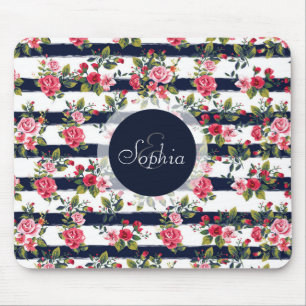 Tapis De Souris Rayures pour aquarelle florales de roses vintages