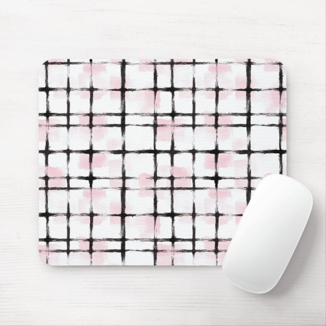 Tapis De Souris Rayures Rose Blanc Noir (Avec souris)