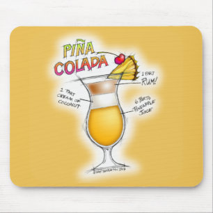 TAPIS DE SOURIS RECETTE DE PINA COLADA COCKTAIL ART