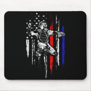 Tapis De Souris Receveur de baseball patriotique Drapeau américain