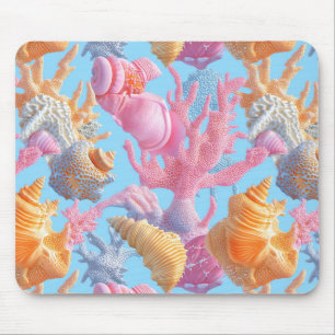 Tapis De Souris Récif de corail pastel turquoise lavande coquillag