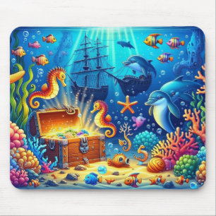 Tapis De Souris Récif de corail sous-marin, Vie marine et coffre a