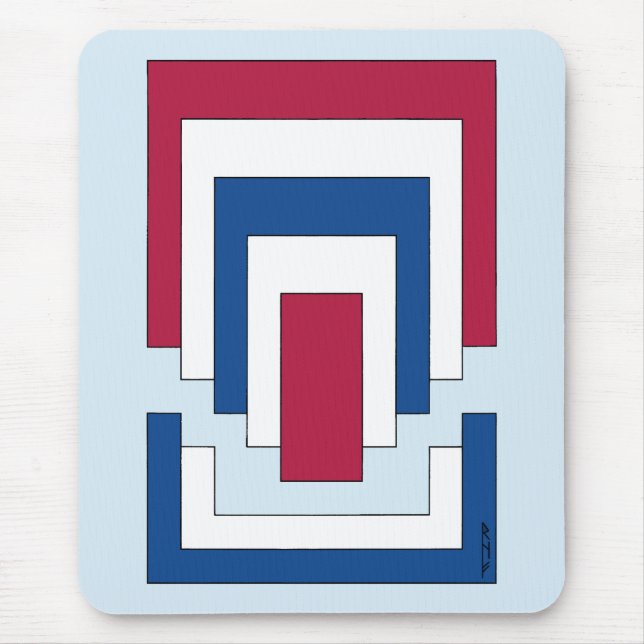 Tapis De Souris Rectangle Abstrait en rouge, blanc et bleu (Devant)