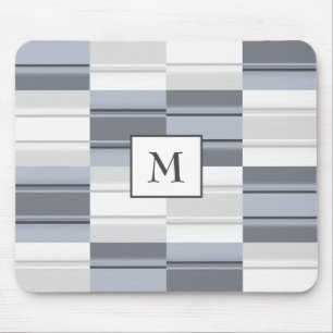 Tapis De Souris Rectangle bleu-gris monogramme