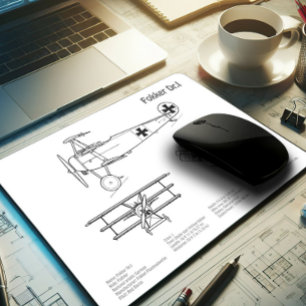 Tapis De Souris Red Baron Fokker Dr.1 - Plan d'avion BD