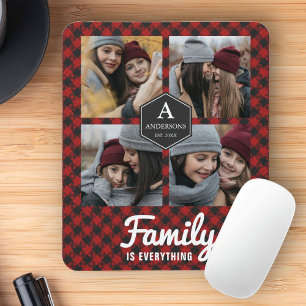 Tapis De Souris Red Buffalo Plaid Lumberjack Family Photo Collage