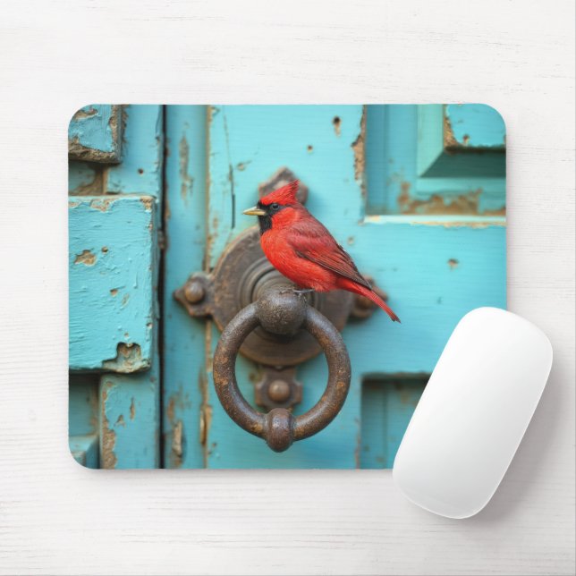 Tapis De Souris Red Cardinal On a Rusty Door Knocker (Avec souris)