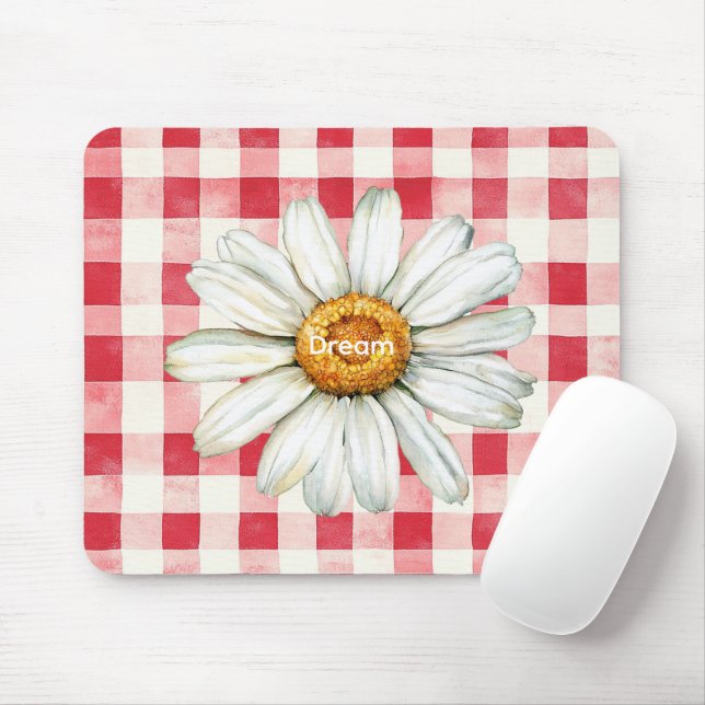 Tapis De Souris Red Cream Plaid Daisy Flower (Avec souris)