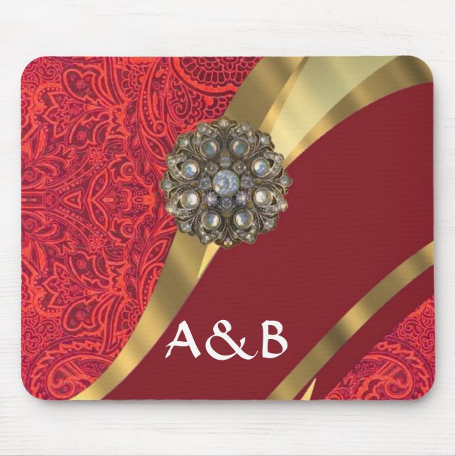 Tapis De Souris Red damask & gold swirl (Devant)
