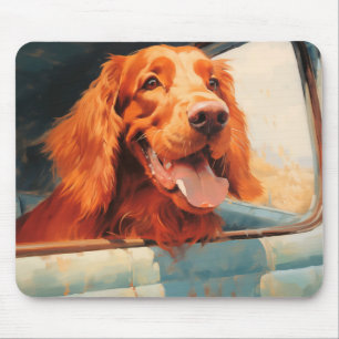 Tapis De Souris Red Dog in Classic Truck Window Art Print