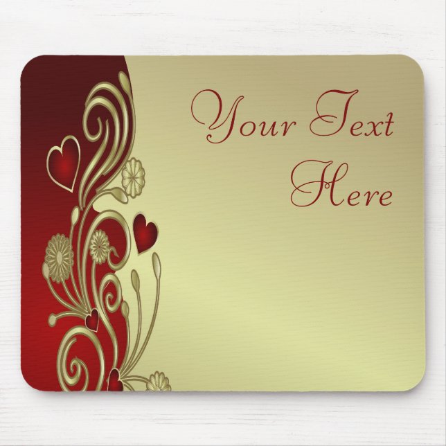 Tapis De Souris Red & Gold Hearts & Scrolls (Devant)