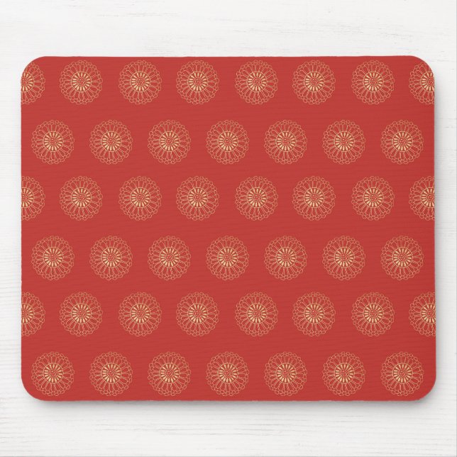 Tapis De Souris Red | Golden Zinnia Flower Medallions (Devant)