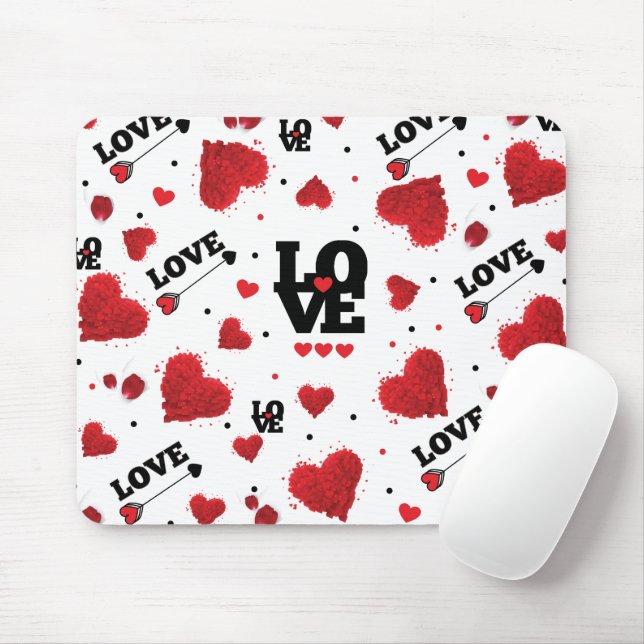 Tapis De Souris Red Hearts Pattern Valentine's Day (Avec souris)