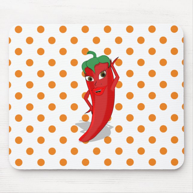 Tapis De Souris Red Hot Pepper Diva Orange Polka Dots Mouse Pad (Devant)