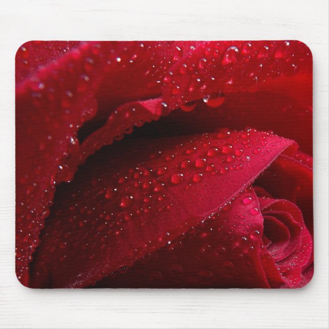 Tapis De Souris Red Macro Rose with Water Droplets (Devant)
