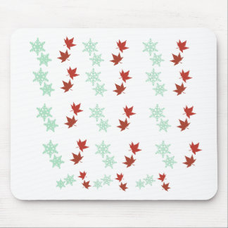 Tapis De Souris Red Maple Leaves & Mint Snowflakes Pattern