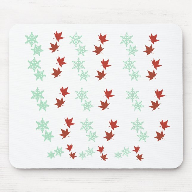 Tapis De Souris Red Maple Leaves & Mint Snowflakes Pattern (Devant)