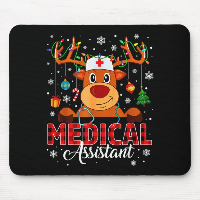 Tapis De Souris Red Plaid Medical Istant Nurse Reindeer Christmas  (Devant)