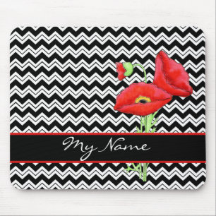 Tapis De Souris Red Poppy Black & White Personnaliser Chevron Zizz