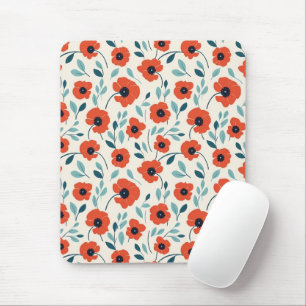 Tapis De Souris Red Poppy Floral Print Motif sans couture