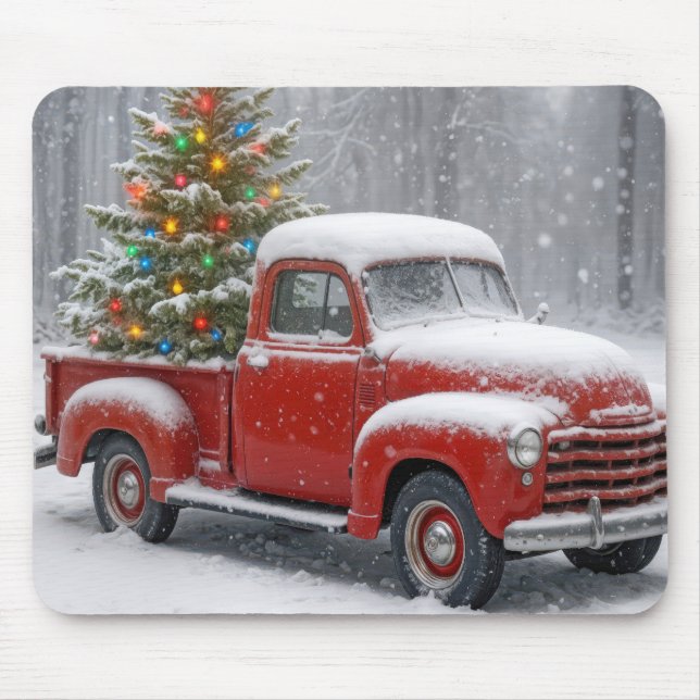 Tapis De Souris Red Retro Truck With Christmas Tree (Devant)