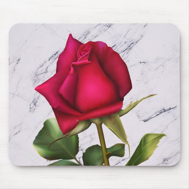 Tapis De Souris Red Rose Marble Modern Glam Floral Flower (Devant)