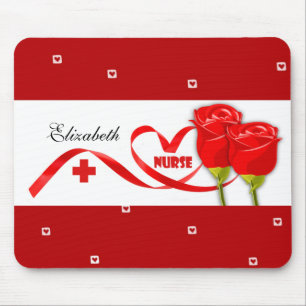 Tapis De Souris Red Roses Nom personnalisé Cadeau de souris pour i