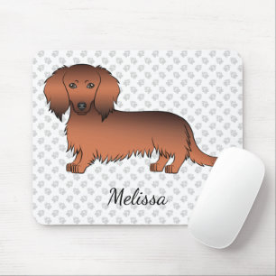 Tapis De Souris Red Sable Long Hair Dachshund Cartoon Dog & Name