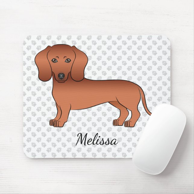 Tapis De Souris Red Smooth Coat Dachshund mignon dessin chien et n (Avec souris)