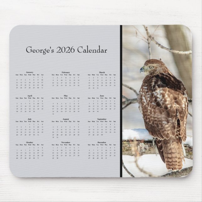 Tapis De Souris Red-tailed Hawk: Customize full year 2026 calendar (Devant)