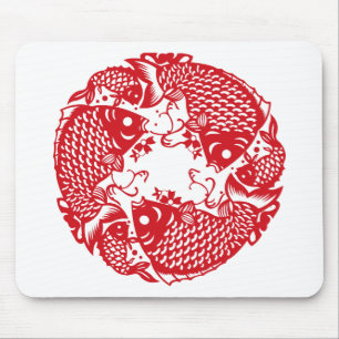 Tapis De Souris Red Whirling Koi Carp Fish Group Mousepad
